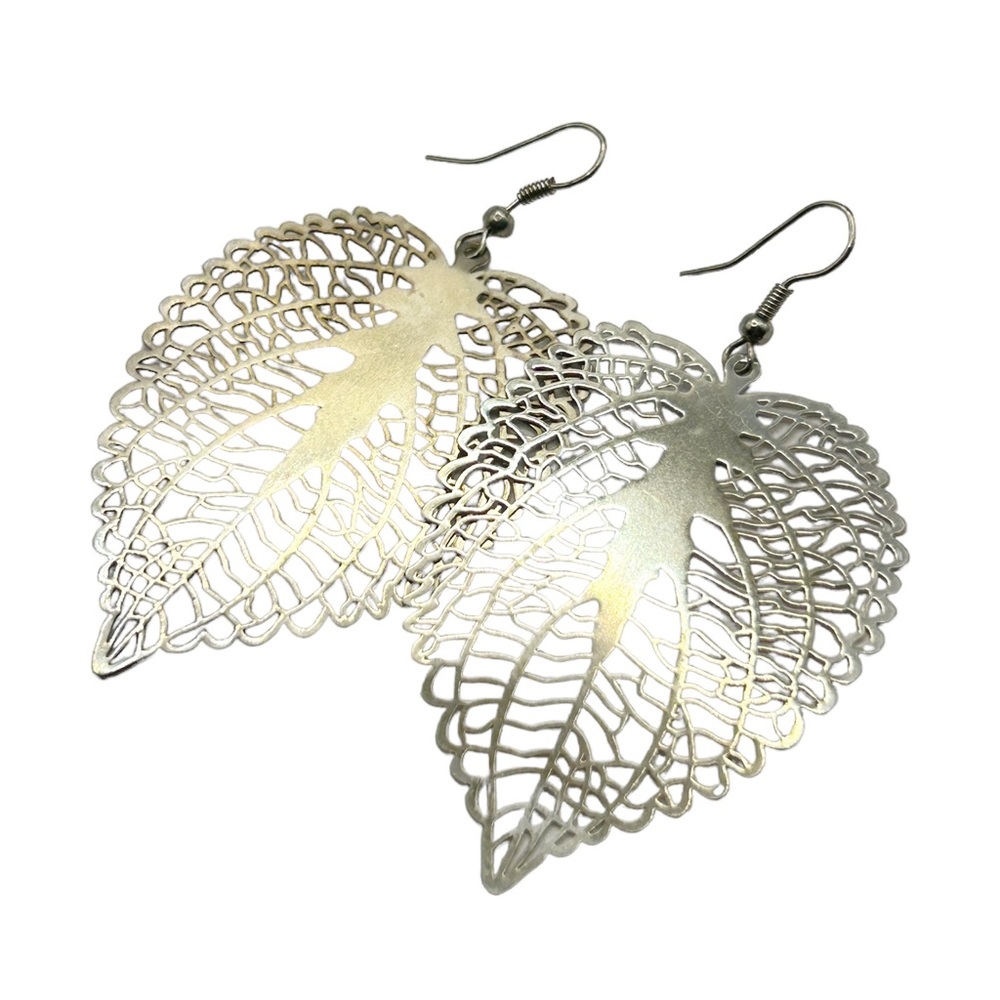 Featherweight Metal Laser Cutout Leaf Earrings